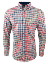 Casa Moda Mens Comfort Fit Shirt Tangerine Tango/Green Check Northern