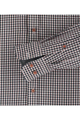 Casa Moda Men’s Long Sleeve Gingham Shirt Comfort Fit Navy/Orange