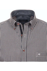 Casa Moda Men’s Long Sleeve Gingham Shirt Comfort Fit Navy/Orange