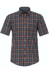 Casa Moda Men’s Short Sleeve Check Shirt Casual Fit Navy/Orange