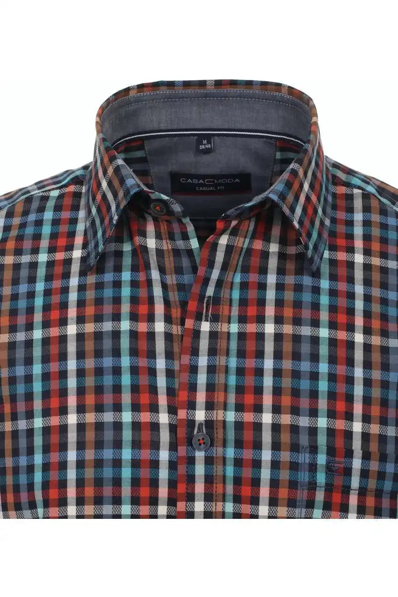 Casa Moda Men’s Short Sleeve Check Shirt Casual Fit Navy/Orange