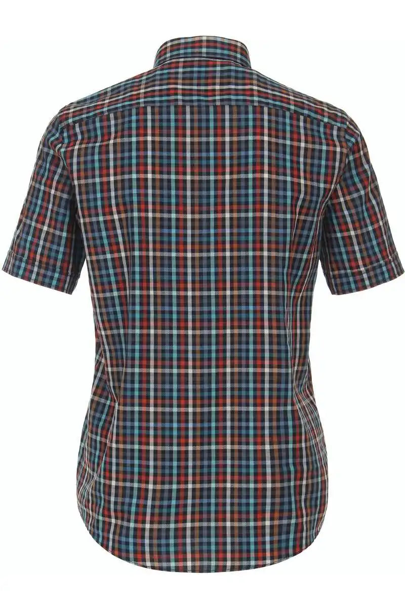 Casa Moda Men’s Short Sleeve Check Shirt Casual Fit Navy/Orange