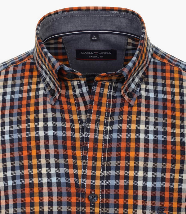 Casa Moda Men’s Short Sleeve Check Shirt Comfort Fit Tangerine