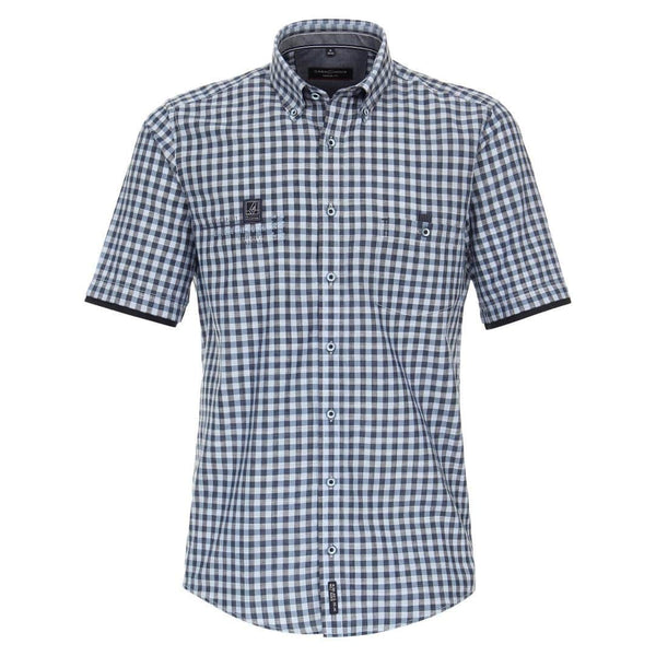 Casa Moda Men’s Short Sleeve Gingham Shirt Casual Fit Blue Northern