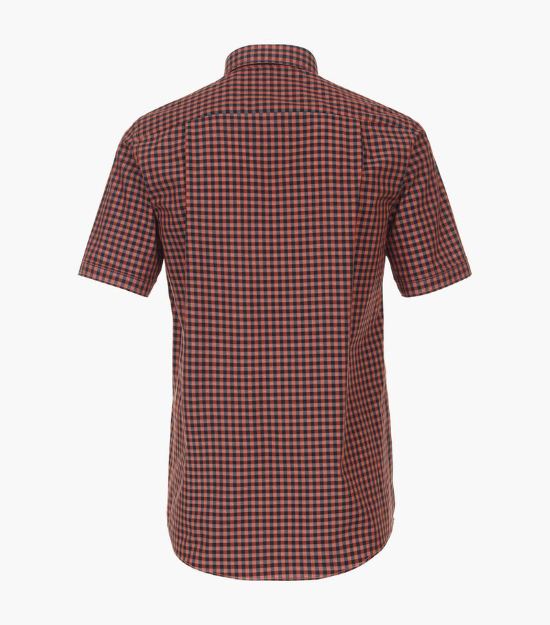 Casa Moda Men’s Short Sleeve Gingham Shirt Comfort Fit Orange