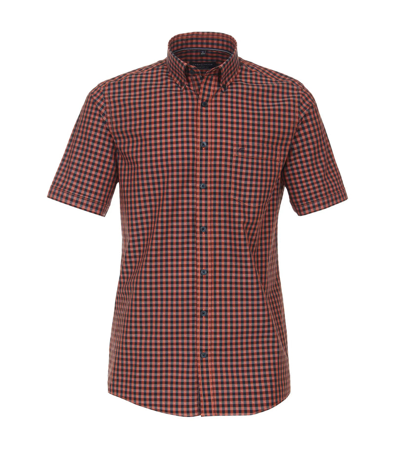 Casa Moda Men’s Short Sleeve Gingham Shirt Comfort Fit Orange