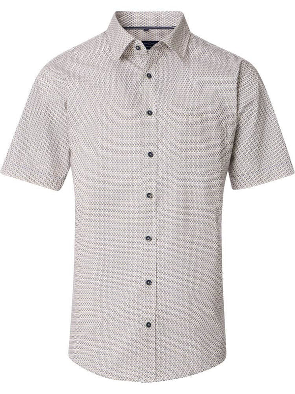 Casa Moda Mens Short Sleeve Shirt Comfort Fit Beige/Green Northern