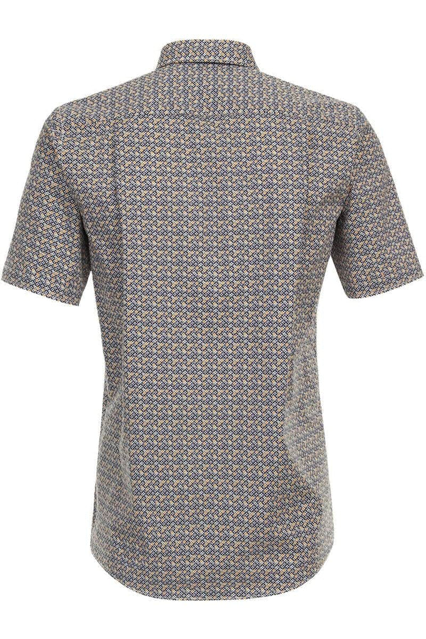 Casa Moda Men’s Short Sleeve Shirt Comfort Fit Blue Yellow Northern