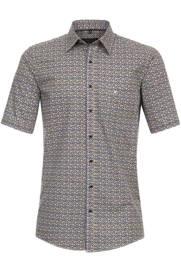 Casa Moda Men’s Short Sleeve Shirt Comfort Fit Blue Yellow Northern