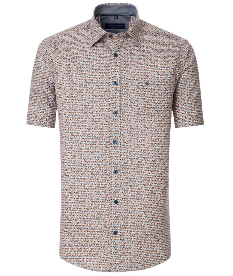 Casa Moda Mens Short Sleeve Shirt Comfort Fit Orange/Blue Northern