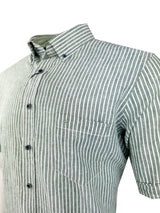 Casa Moda Short Sleeve Casual Fit Linen Shirt Green Stripe Northern