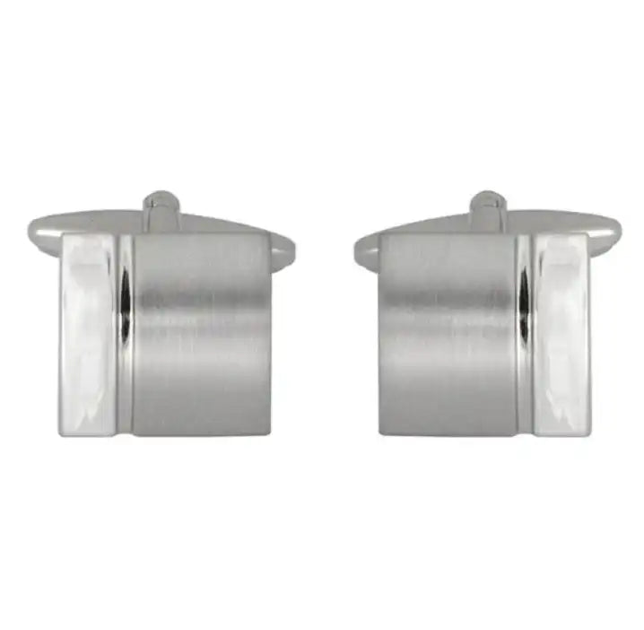 Dalaco Curved Square Brushed & Shiny Rhodium Plated Cufflinks