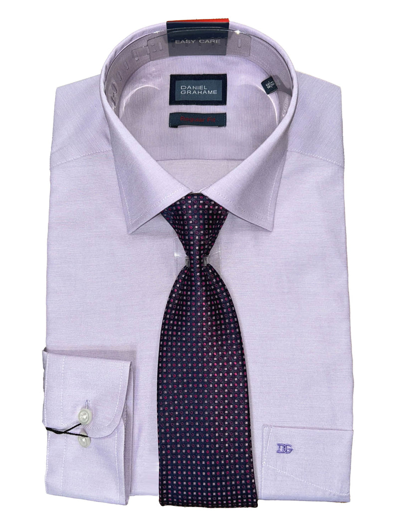 Daniel Graham Mens Formal Shirt & Tie Set Lilac Northern Ireland