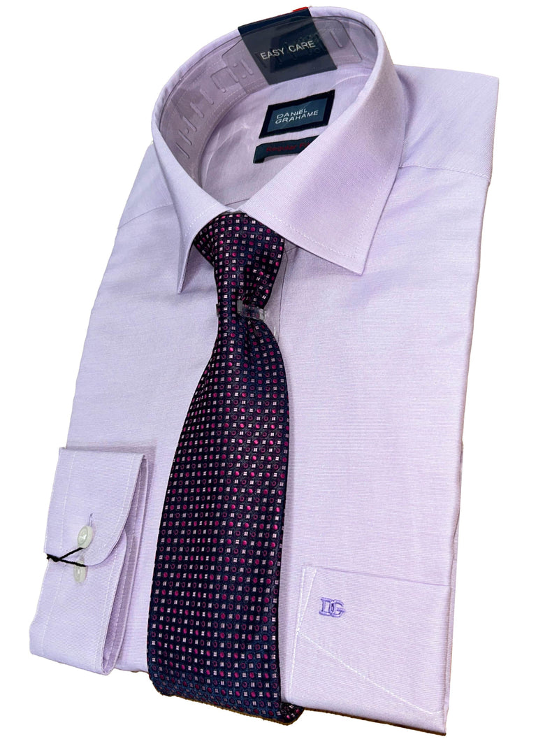 Daniel Graham Mens Formal Shirt & Tie Set Lilac Northern Ireland