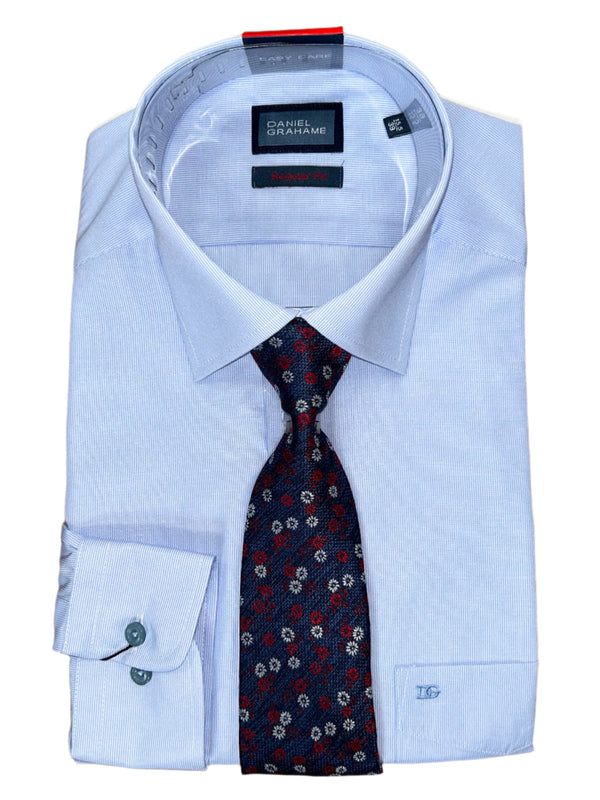 Daniel Graham Mens Formal Shirt & Tie Set Thin Pinstripe Blue