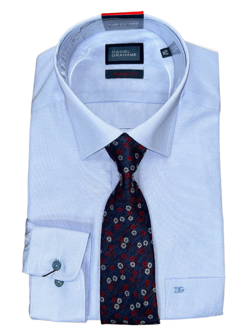 Daniel Graham Mens Formal Shirt & Tie Set Thin Pinstripe Blue