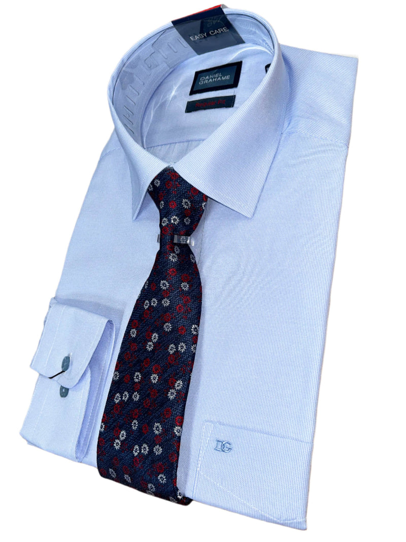 Daniel Graham Mens Formal Shirt & Tie Set Thin Pinstripe Blue