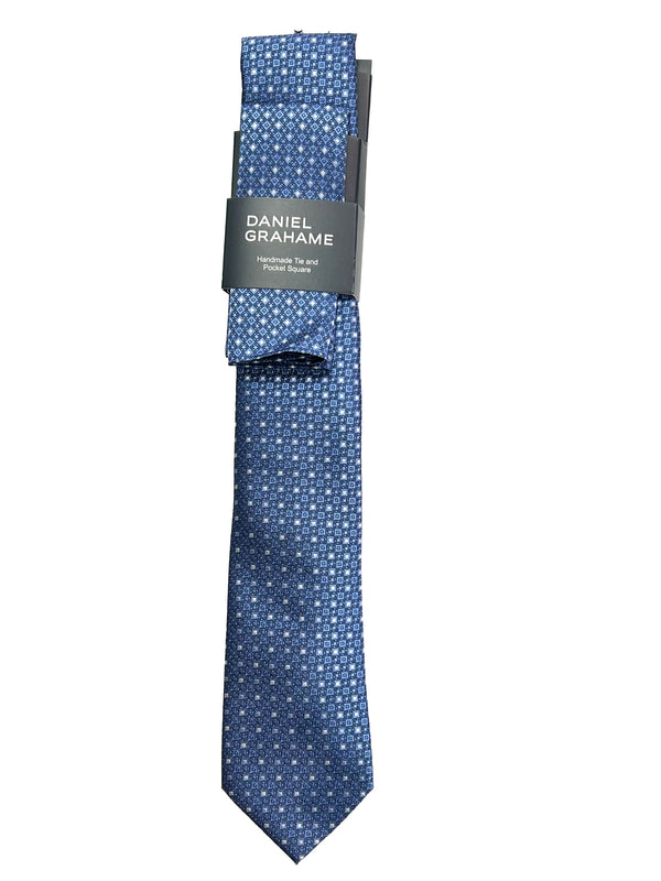 Daniel Grahame Mens Tie & Pocket Square Set TP2233-25 Blue Northern