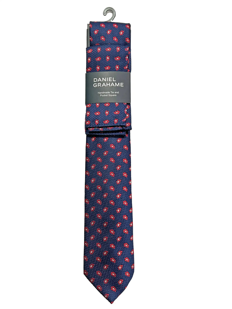 Daniel Grahame Mens Tie & Pocket Square Set TP2241-79 Navy/Red