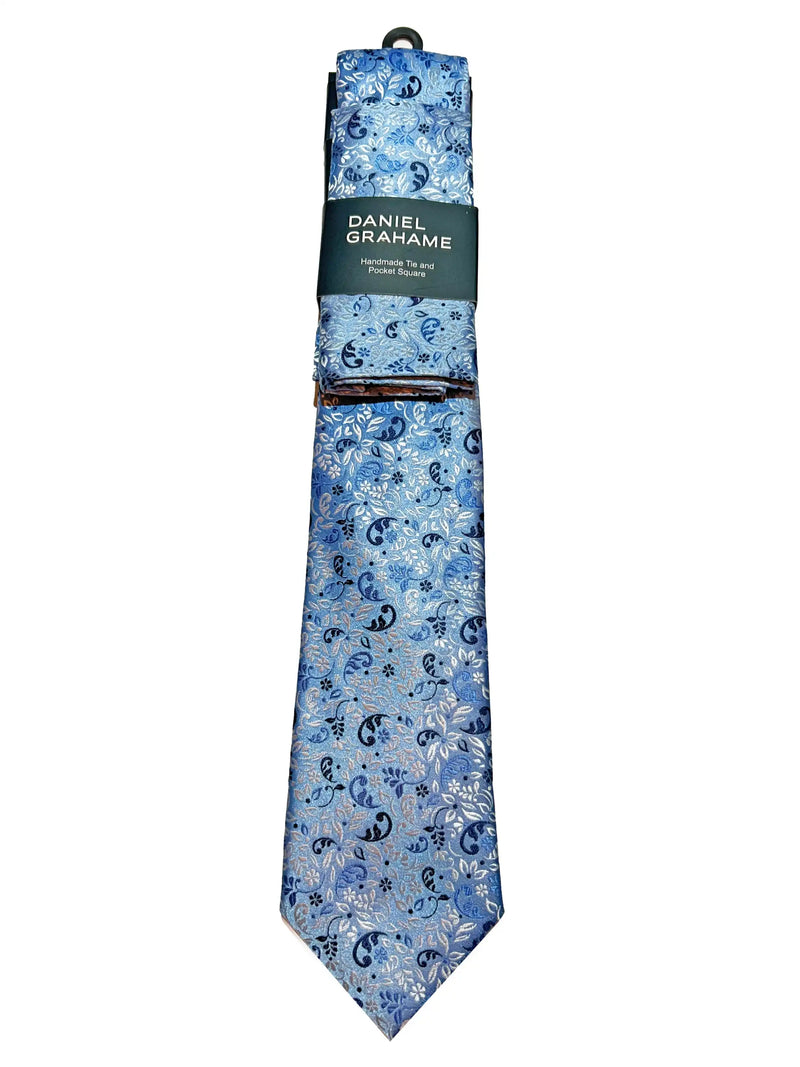 Daniel Grahame Mens Tie & Pocket Square Set TP2362-24 Blue Northern