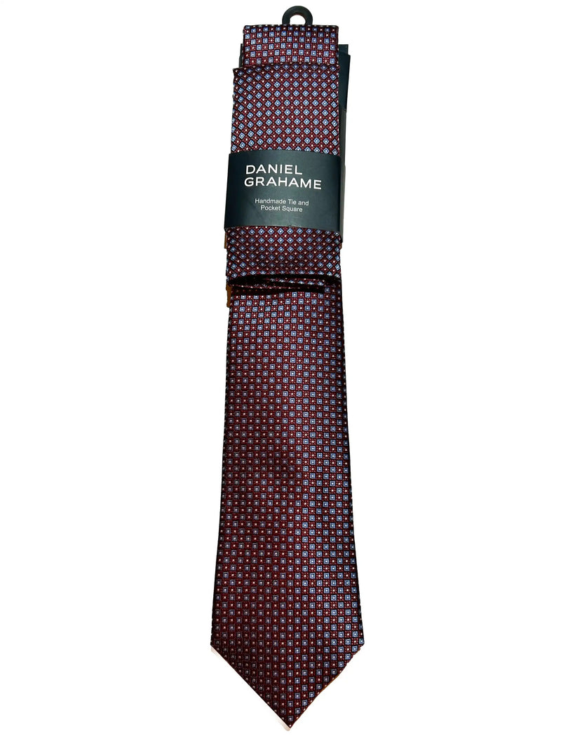 Daniel Grahame Mens Tie & Pocket Square Set TP2366-66 Burgundy