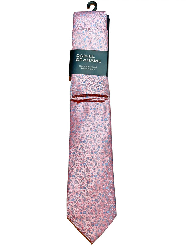 Daniel Grahame Mens Tie & Pocket Square Set TP2373-62 Pink/Blue