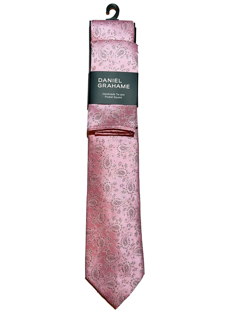 Daniel Grahame Mens Tie & Pocket Square Set TP2379-62 Pink Northern