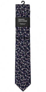 Daniel Grahame Navy Pink & White Floral Tie & Pocket Square Set