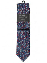 Daniel Grahame Navy Red & White Floral Tie & Pocket Square Set