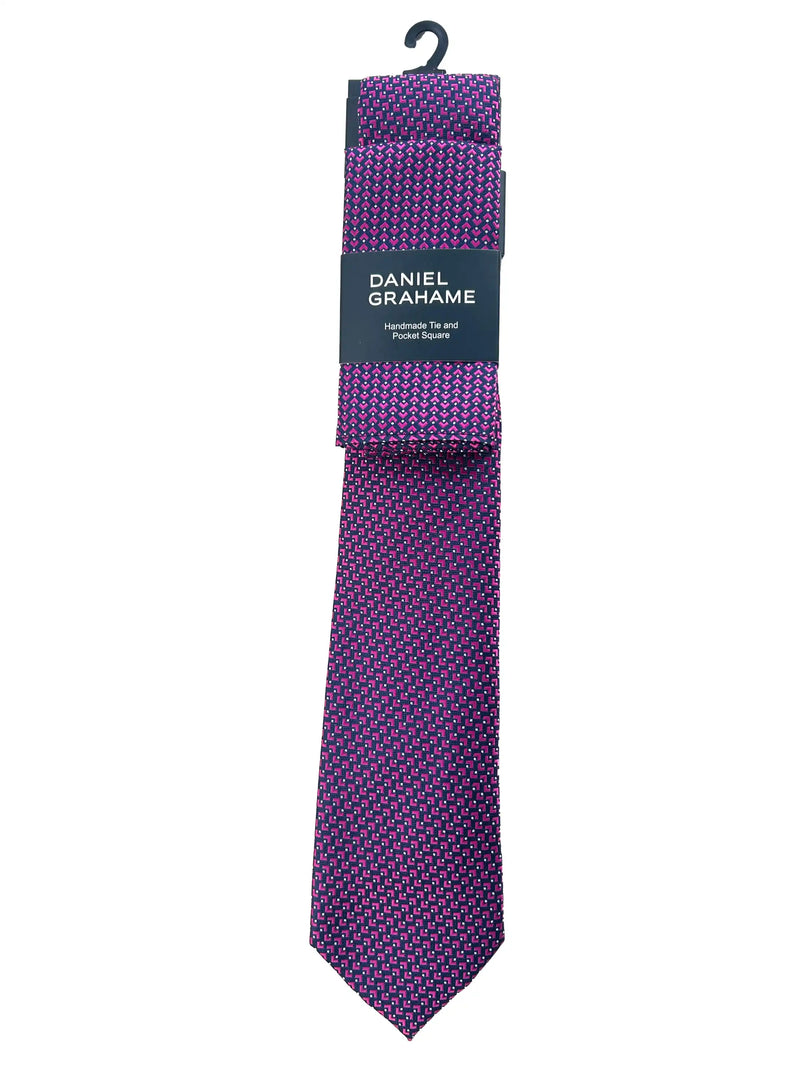 Daniel Grahame Tie & Pocket Square Set Cerise Pink/Navy Northern