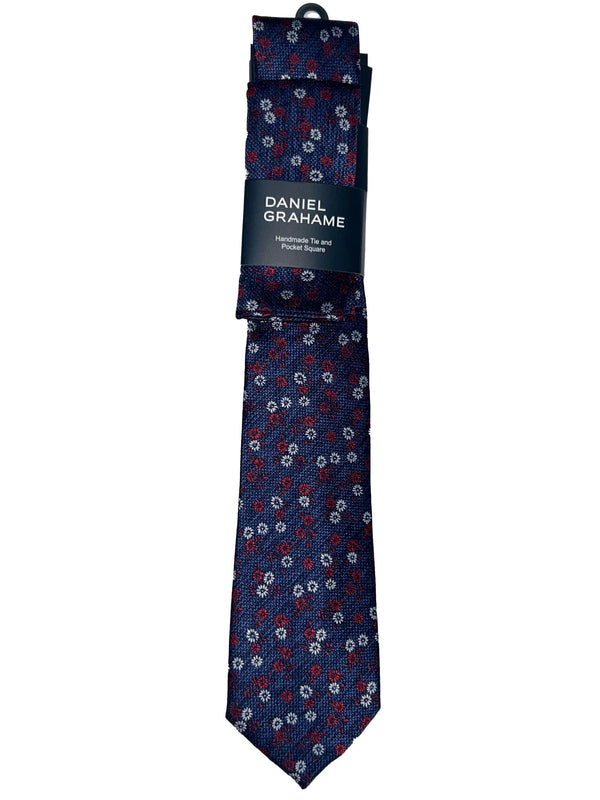 Daniel Grahame Tie & Pocket Square Set Dark Blue Northern Ireland