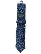 Daniel Grahame Tie & Pocket Square Set Navy/Silver Floral Northern