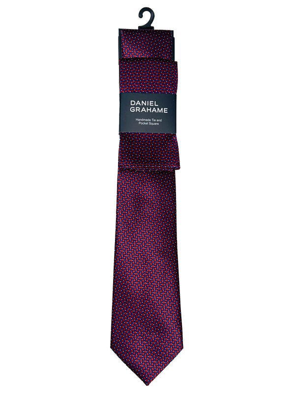 Daniel Grahame Tie & Pocket Square Set Red/Navy Northern Ireland
