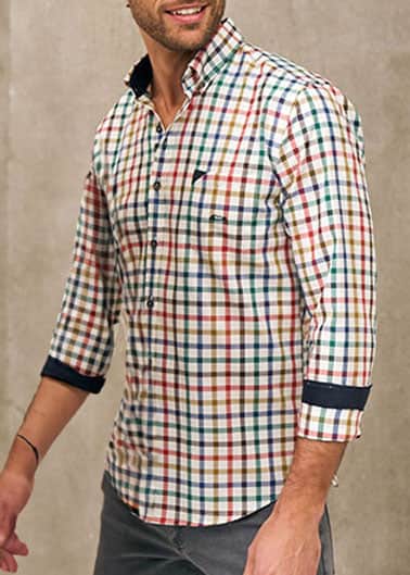 Dario Beltran Men’s Mozaga Long Sleeve Check Shirt Red/Green/Blue