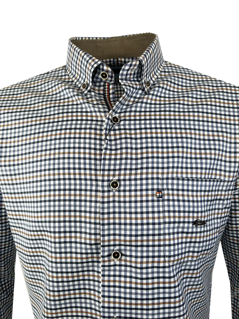 Dario Beltran Men’s Mujica Long Sleeve Gingham Shirt Navy/White