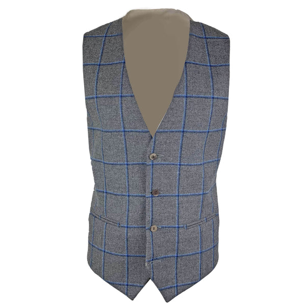 Dark Grey & Blue Wide Check Tweed Waistcoat
