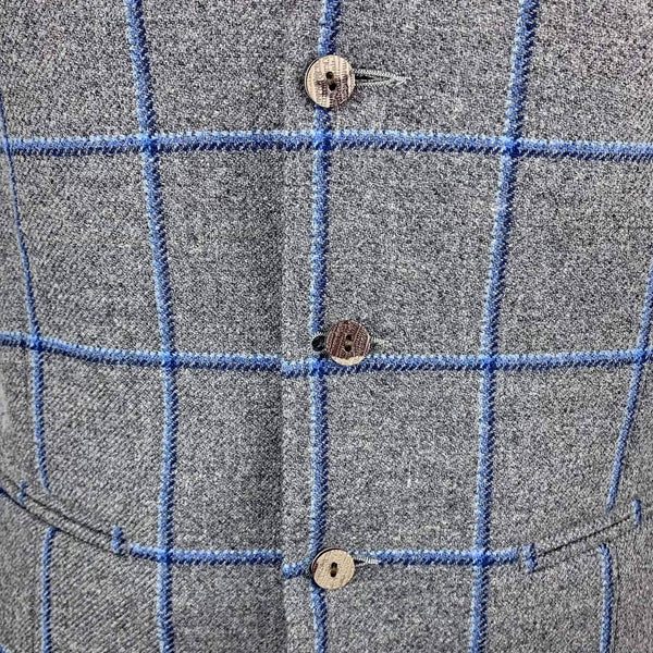 Dark Grey & Blue Wide Check Tweed Waistcoat
