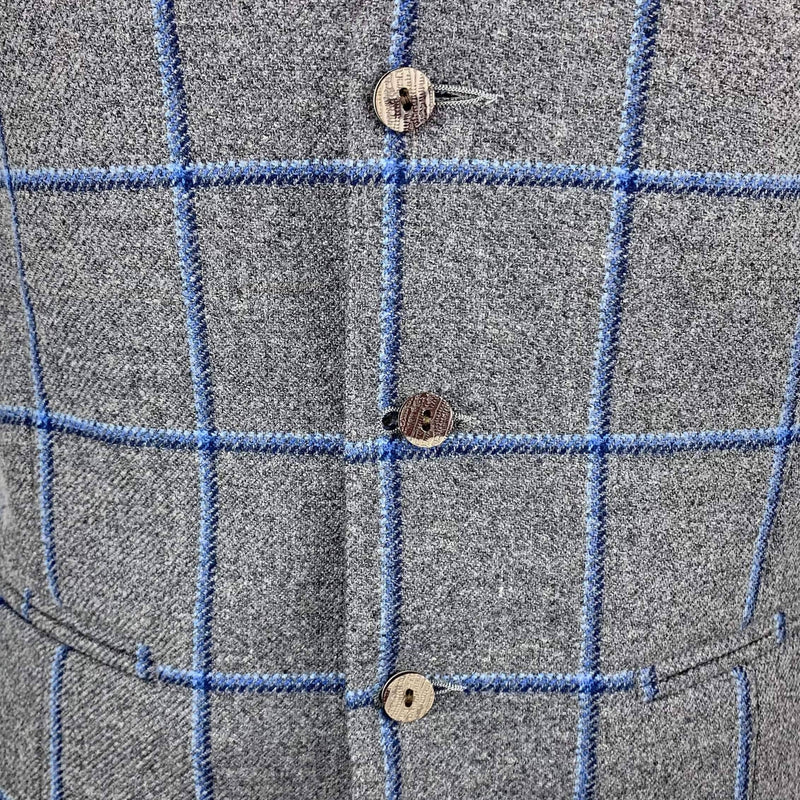 Dark Grey & Blue Wide Check Tweed Waistcoat