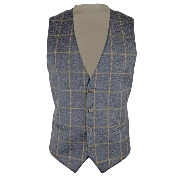 Dark Grey & Brown Wide Check Tweed Waistcoat