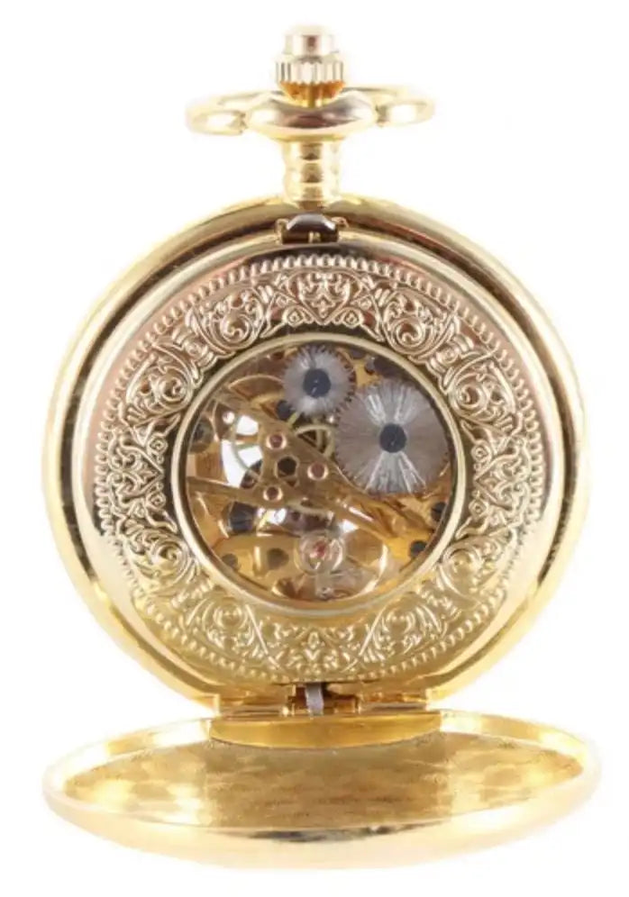 David Aster Gold Patterned Half Hunter Mechanical Pocket Watch