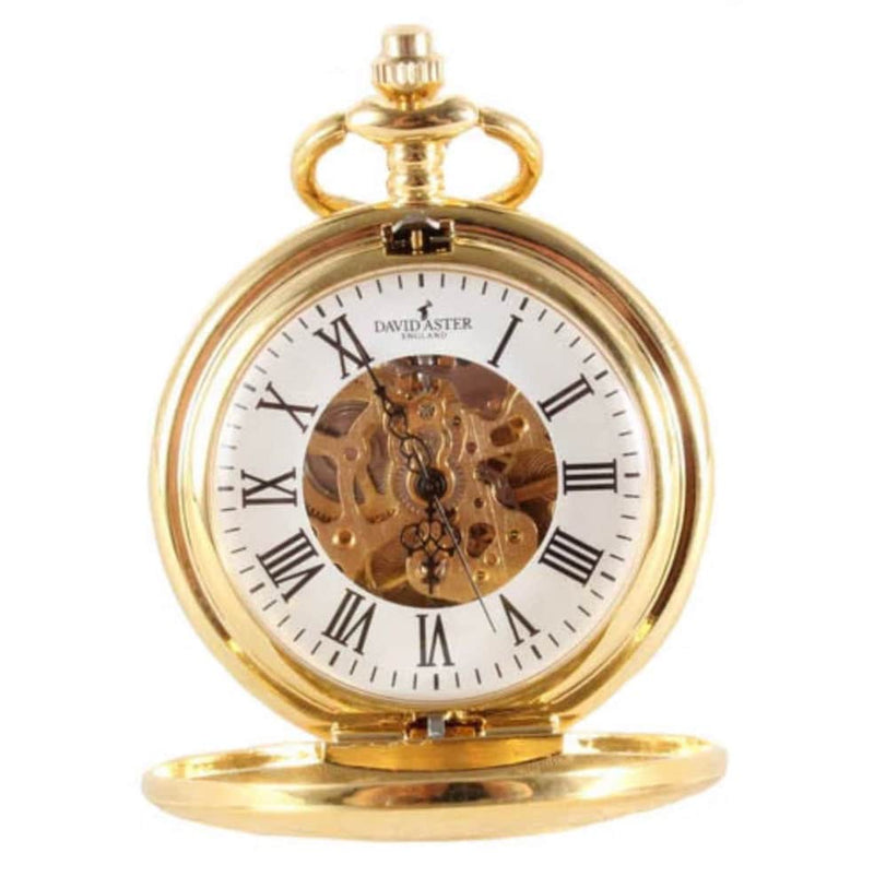 David Aster Gold Patterned Half Hunter Mechanical Pocket Watch