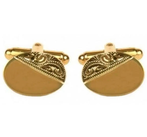 David Aster Oval Third Engraved Cufflinks Gold Plated Northern