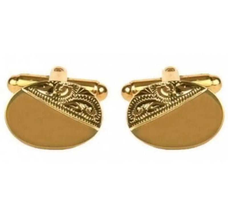 David Aster Oval Third Engraved Cufflinks Gold Plated Northern