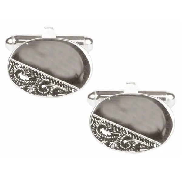 David Aster Oval Third Engraved Cufflinks Rhodium Northern Ireland