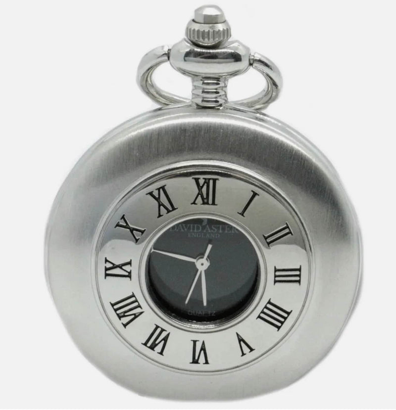David Aster Quartz Half Hunter Pocket Watch - Silver/Black Northern