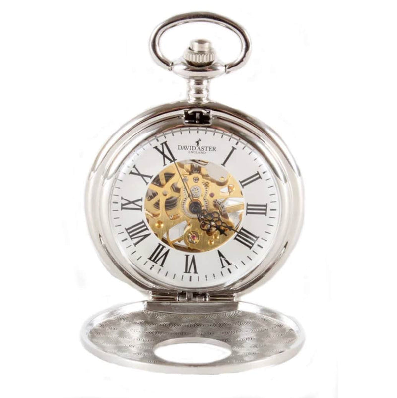 DAVID ASTER SILVER PATTERNED HALF HUNTER MECHANICAL POCKET WATCH