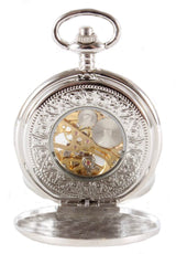 DAVID ASTER SILVER PATTERNED HALF HUNTER MECHANICAL POCKET WATCH