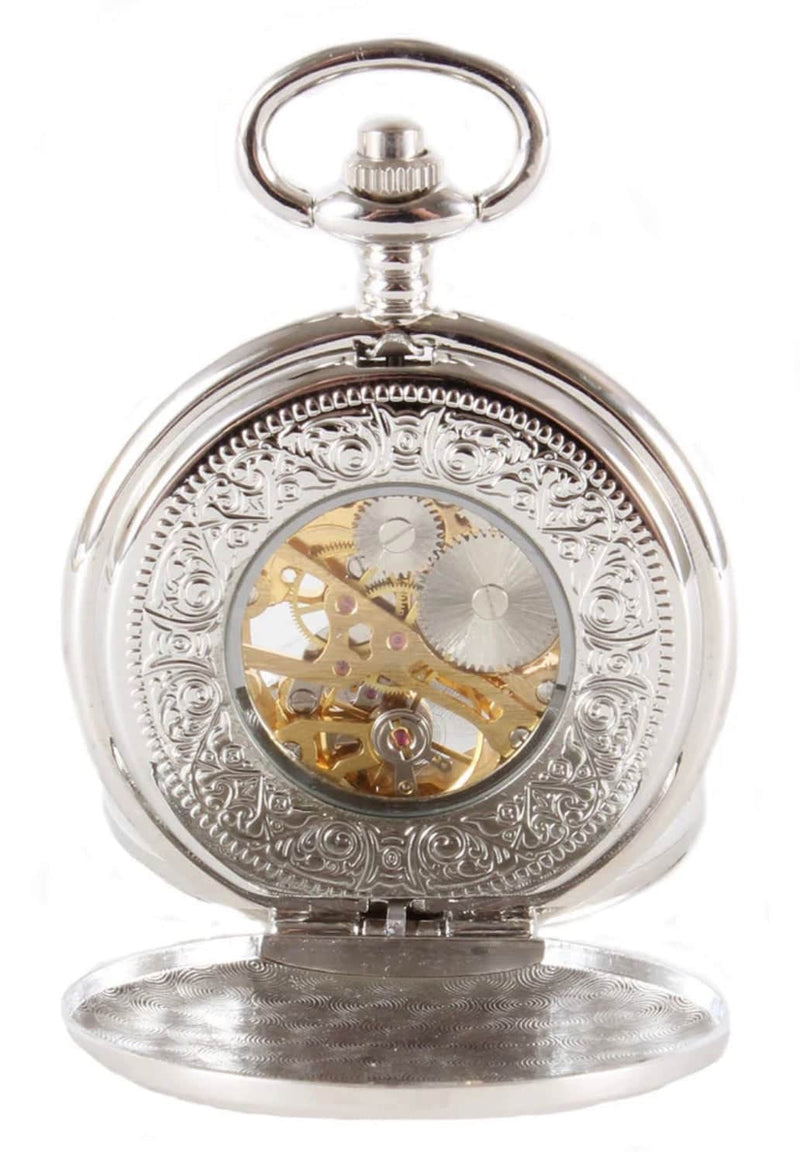 DAVID ASTER SILVER PATTERNED HALF HUNTER MECHANICAL POCKET WATCH