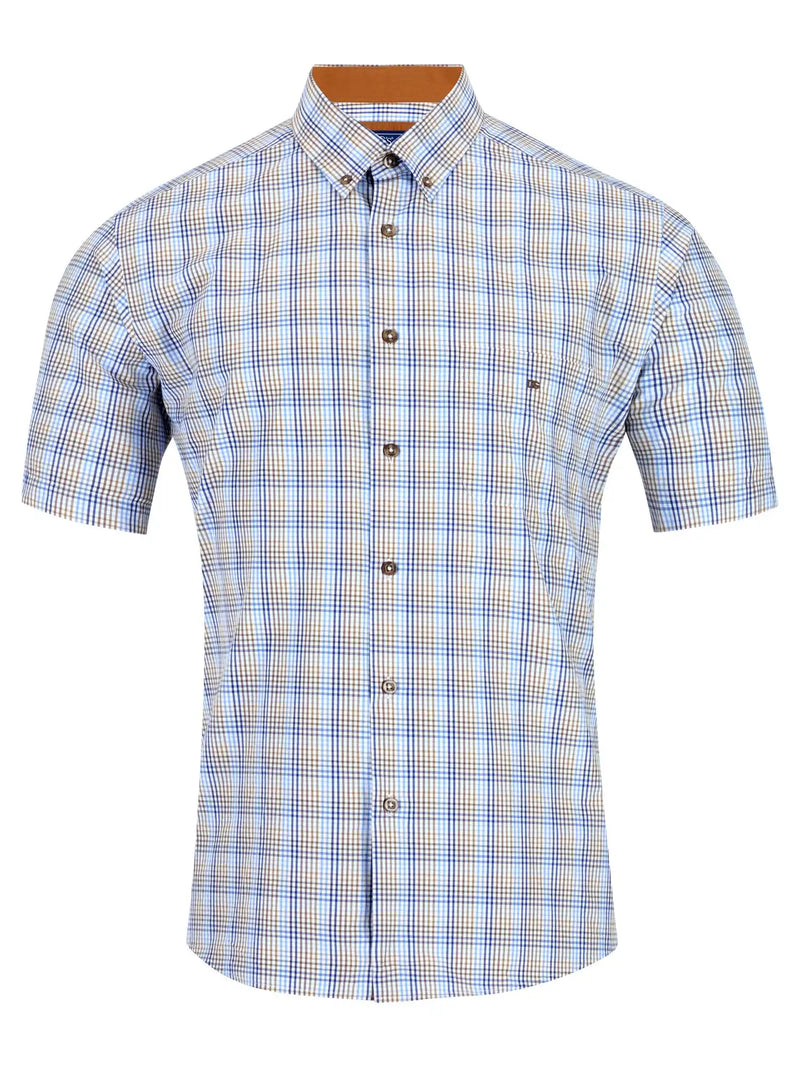 DG’s Drifter Mens Short Sleeve Check Shirt 14607SS - 42 Caramel