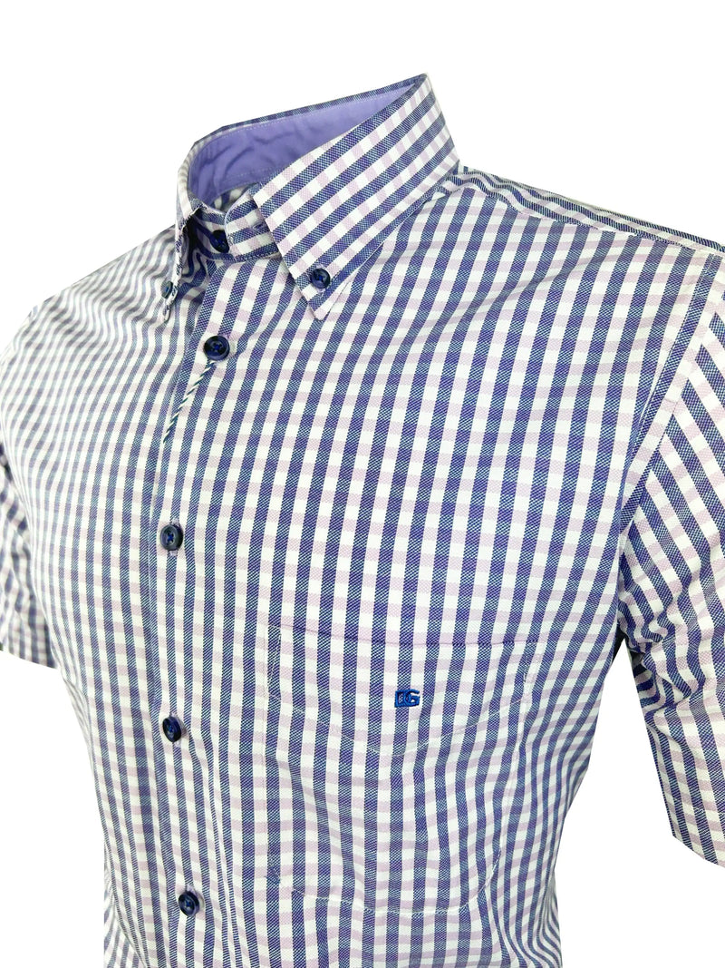 DG’s Drifter Mens Short Sleeve Gingham Shirt 14438SS - 72 Lilac